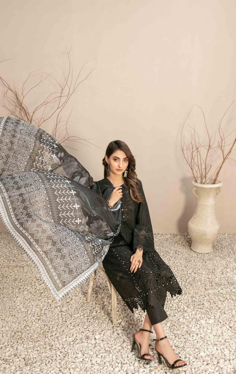 *Tawakkal Stitched Fancy Embroidered Jacquard Lawn Shirt Designs with Embellishments - Image 3