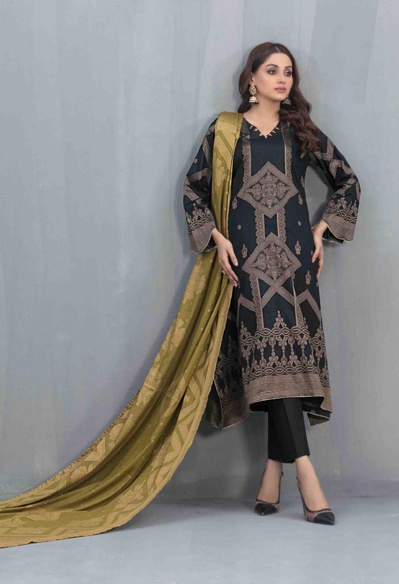 A matching contrast dupatta in Banarasi fabric with plain trousers